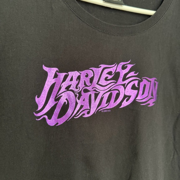 Harley Davidson Short Sleeve Shirt Womens Medium Black Purple Metallic Wisconsin - Picture 2 of 9